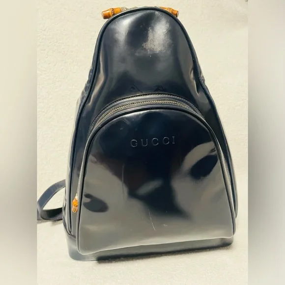 Gucci Bamboo Vintage Blue Patent Leather Sling Bag - Picture 5 of 14